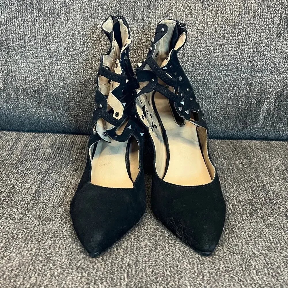 Stiletto Heels Womens 9 Black Suede Shoes Standing In The Wings Studded Sexy